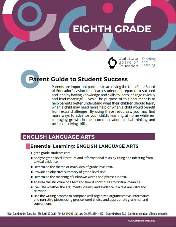 Parent Guide to Student Success Eighth Grade