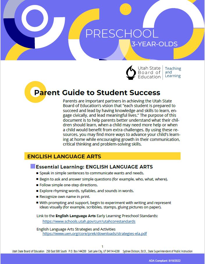 Parent Guide to Student Success Preschool 3-Year Olds