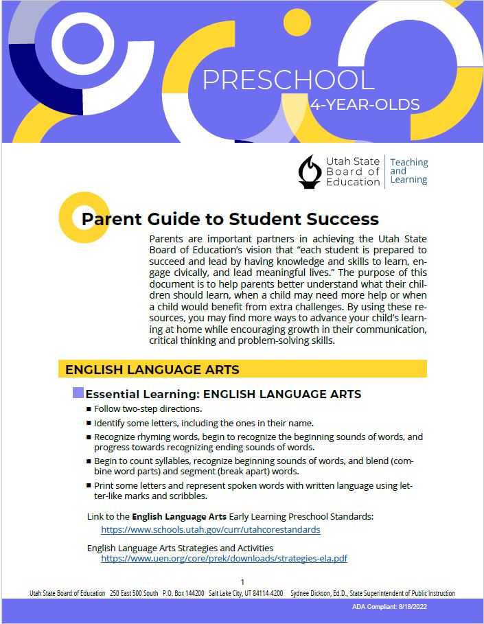 Parent Guide to Student Success Preschool 4-Year Olds