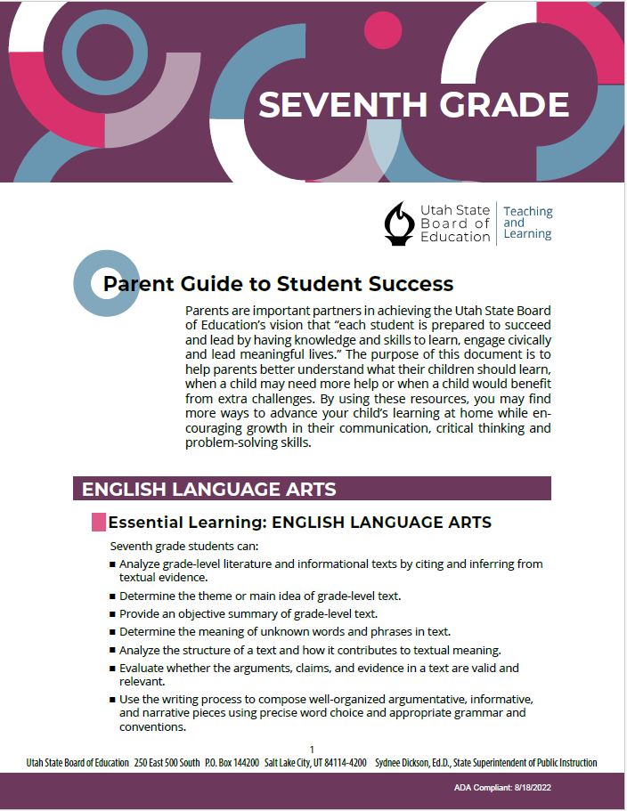 Parent Guide to Student Success Seventh Grade